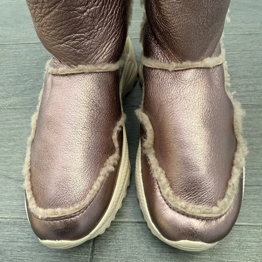 NEW Coach Portia Cold Weather Bootie Pink Metallic Rose Gold Shearling Boot 5